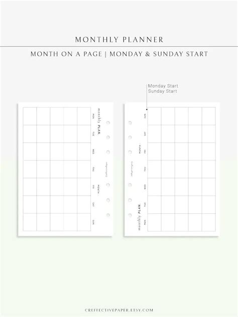 Horizontal Monthly A6 Planner Inserts Month On A Page Image 1 Weekly