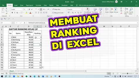 Cara Membuat Ranking Pada Microsoft Excel Membuat Ranking Siswa Pakai