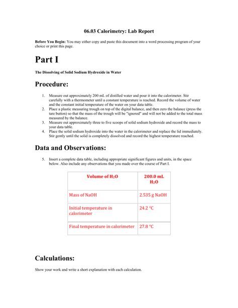 06 03 Calorimetry Lab Report