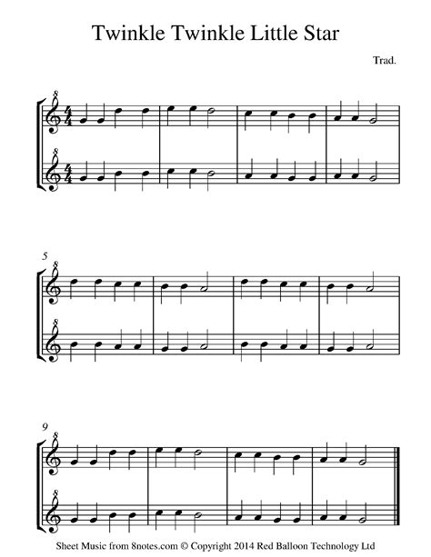 Twinkle, Twinkle, Little Star Sheet music for Recorder Duet - 8notes.com