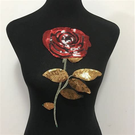 3313cm Embroidered Iron On Patches For Clothes Sequins Red Rose Deal