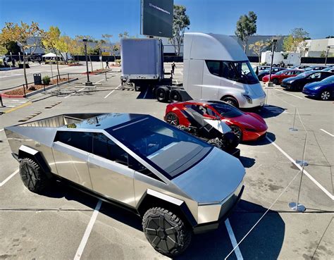 Tesla Cybertruck Cyberquad Roadster And Semi On Display At Annual