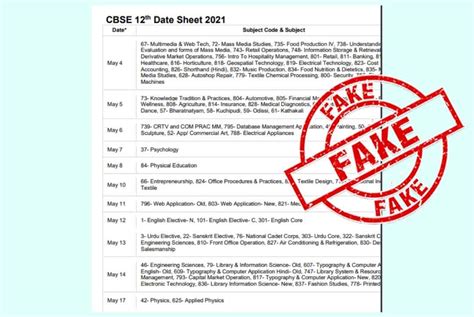 An education ministry official rejected the reports that cbse is planning to either postpone or cancel the cbse class 12 board exam 2021 and asserted that. Fake: CBSE has not issued this date sheet for Class 10, 12 ...