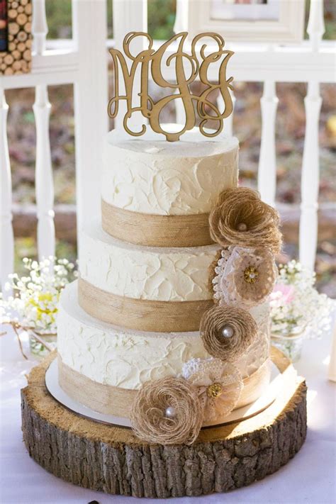 Rustic Burlap And Lace Wedding Cake Wedding Cakes With Flowers