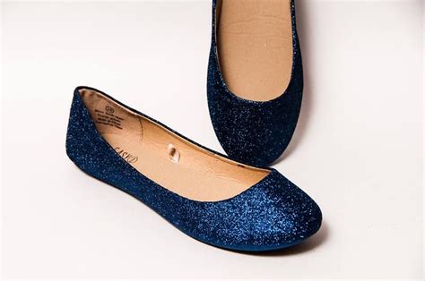 Wedding Shoes For Bride Flats Navy Blue Glitter Ballet Flats Etsy