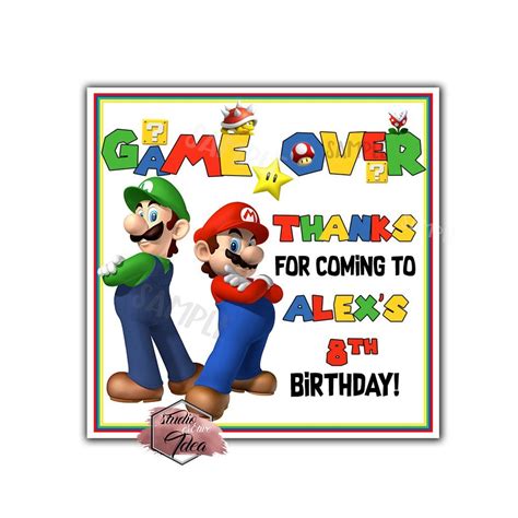 Custom Super Mario Birthday Thank You Printable 25 Tags Personalized Super Mario Birthday