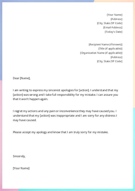 free word template apology letter template