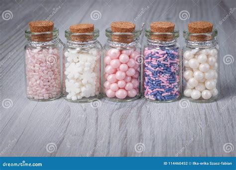 Assorted Candy Sprinkles In Mini Glass Bottle Stock Photo Image Of
