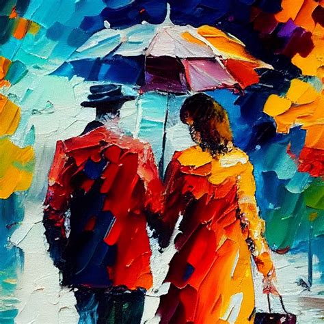 Couple In The Rain Palette Knife Oil Painting On Canvas Original Portraitdraw