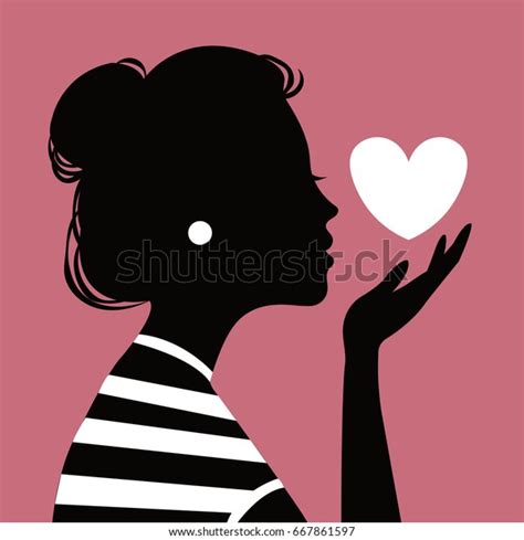 Woman Profile Heart Silhouette Vector Illustration Stock Vector