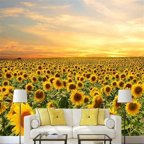 Beautiful Sunflowers Mural Wallpaper Cafe Restaurant