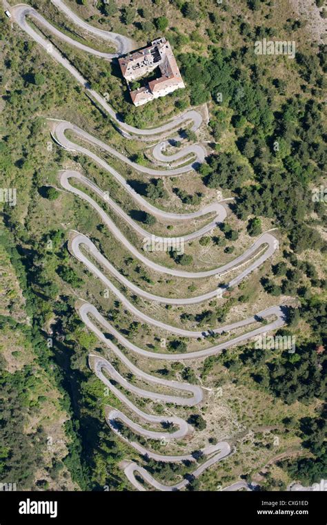 Switchbacks Aerial View Old Mountain Road Leading To Col De Stock