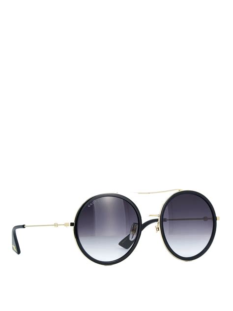 Sunglasses Gucci Bee Detailed Black And Gold Round Sunglasses Gg0061s001