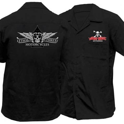 Lethal Threat Lethal Motorcycles Embroidered Work Shirt X Large