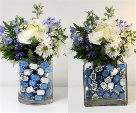 Hanukkah Centerpiece With Flowers And Dreidels Petal Talk