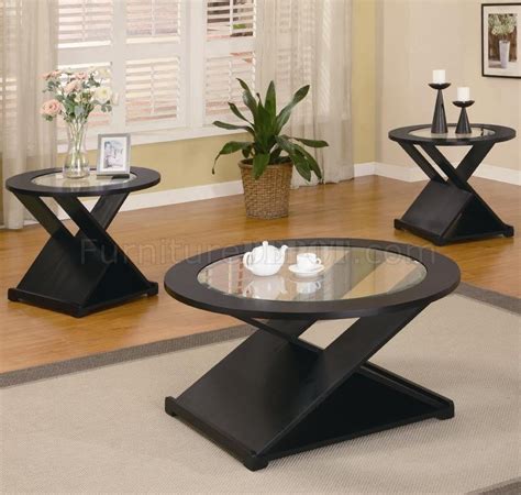 Rich Black Finish Modern 3pc Coffee Table Set Wround Glass Tops