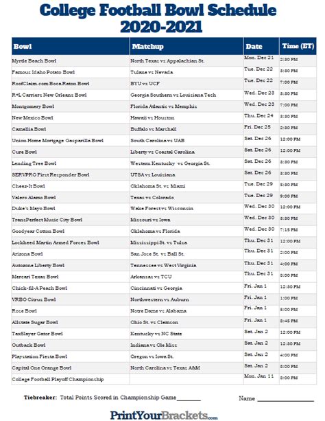 College Football Bowl Games 2022 Printable Schedule Printable Online