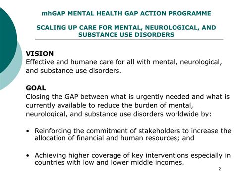 Ppt Mhgap Mental Health Gap Action Programme Scaling Up Care For