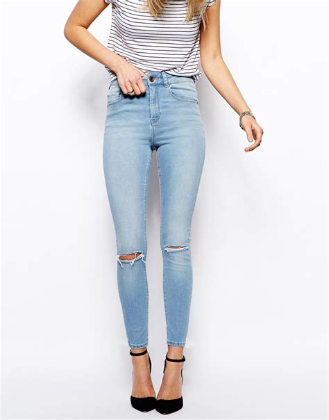 Lyst Asos Ridley Skinny Ankle Grazer Jeans In Watercolour Light Wash