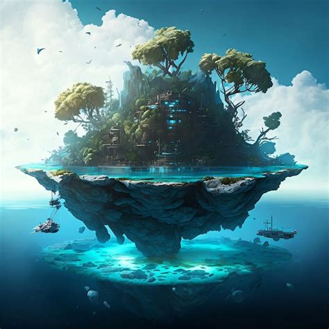 Premium Photo A Digital Painting Of A Floating Island With A Tree On It
