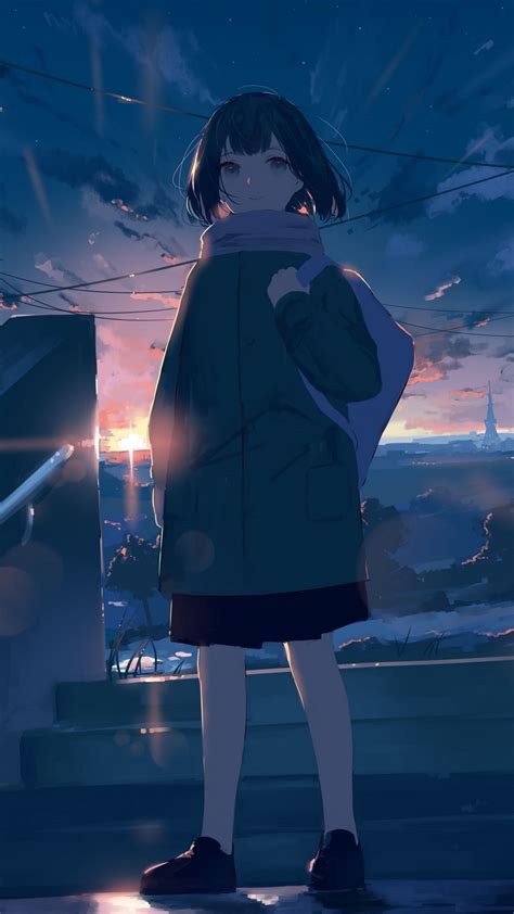 Download Wallpaper 1080x1920 Girl Sun Rays Anime Art Samsung Galaxy