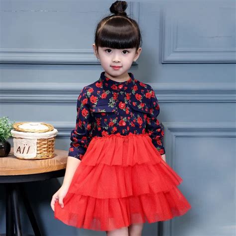 Girls Floral Dresses Spring And Autumn Childrens Clothing New Fashion