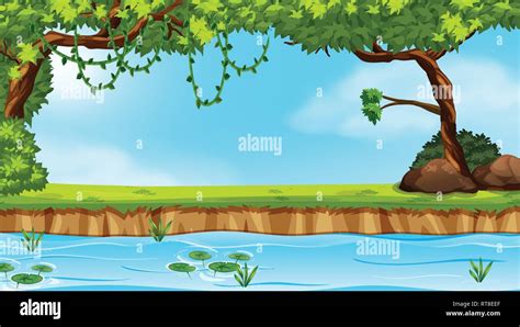 A Nature Pond Landscape Illustration Stock Vector Image And Art Alamy