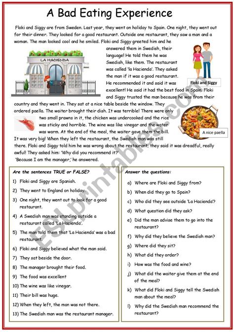 Your answers are highlighted below. A Bad Eating Experience; a RC - ESL worksheet by cunliffe