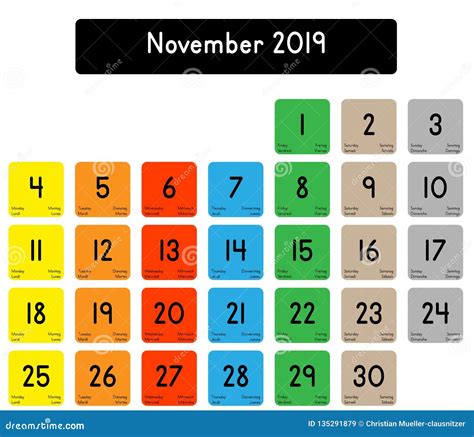 Calendario Del Mes De Noviembre De 2019 Ilustración Del Vector