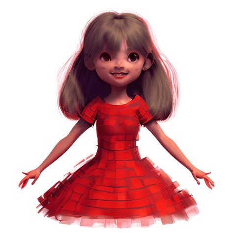 Girl In Red Dress Smiling With Big Eyes · Creative Fabrica