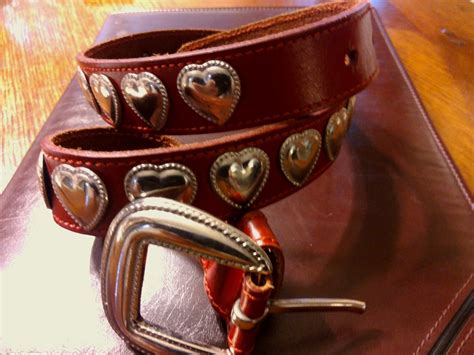Red Leather Womens Western Belt With Heart Conchos