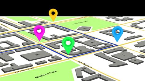 3d Illustration Of A Route With Colored Markers On An Abstract City Map