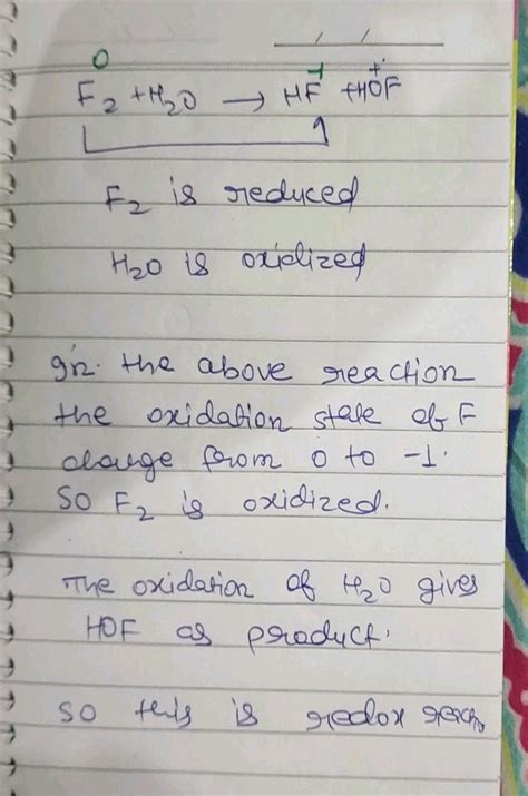 Fluorine Reacts With Ice And Results As Follows H2os F2g → Hfg