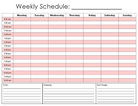 Printable Hourly Schedule Template Business