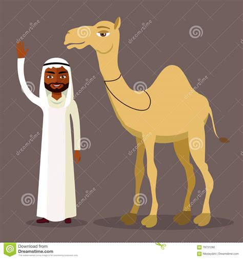 vecteur homme arabe ondulant sa main et chameau drôle d isolement illustration de vecteur