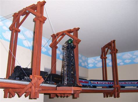 A great example of how someone built a track around their child's room. Ceiling Train kits | Model train layouts, Hobby trains ...