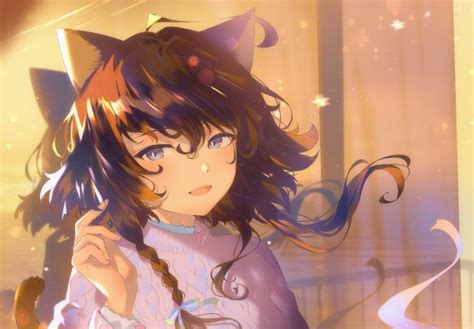 Wallpaper Anime Cat Girl Animal Ears Nekomimi Brown