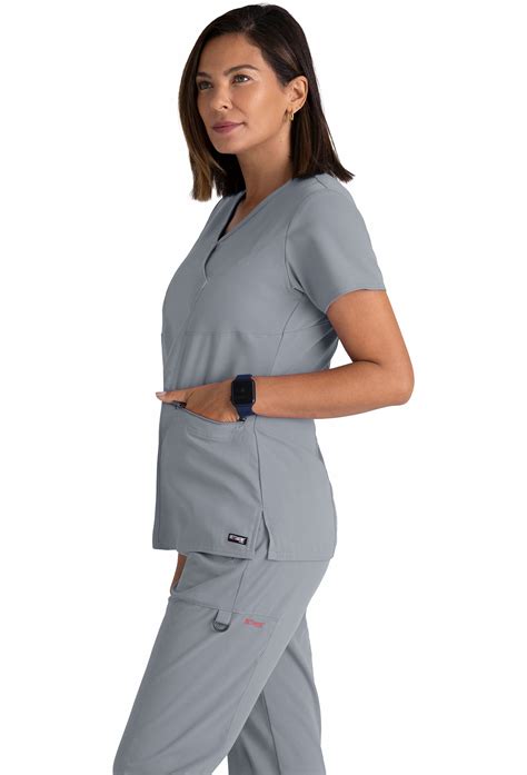 Greys Anatomy Spandex Stretch Womens 3 Pocket Surplice Scrub Top