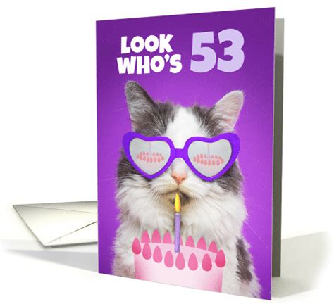 Happy Birthday 53 Year Old Cute Cat With Cake Humor Card 1557718