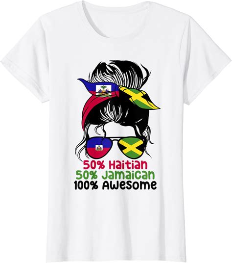 Womens Half Haitian Half Jamaican Girls Jamaica Haiti Flag Pride T Shirt