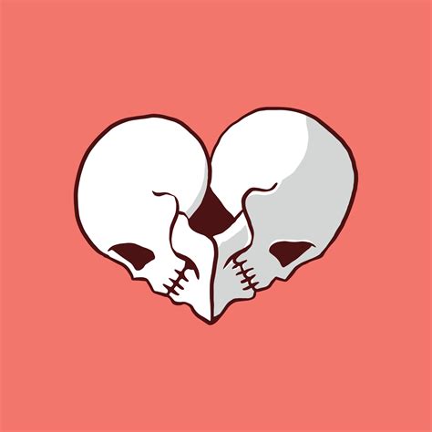 Head Skull Couple Illustrated In Heart Or Love Romantic Gothic Doodle Vector Illustration For