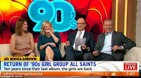 Sunrise Hosts Laugh As All Saints Forced To Sit On Tiny Couch For Interview Daily Mail Online