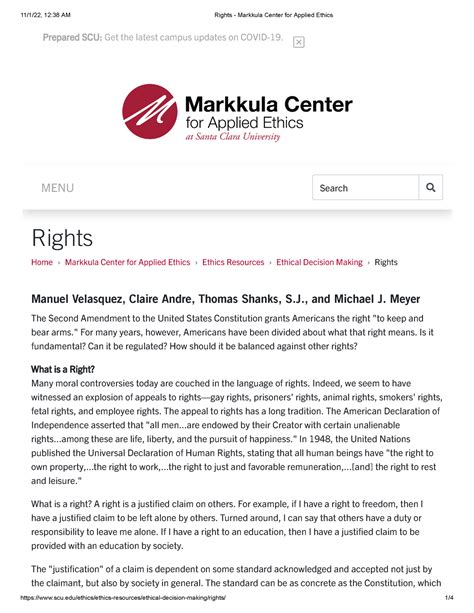 2014 Rights Plus Kant Markkula Center For Applied Ethics Rights