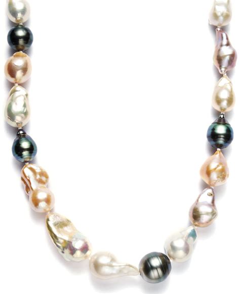 Macys Pearl Necklace Sterling Silver Cultured Tahitian And Multicolor