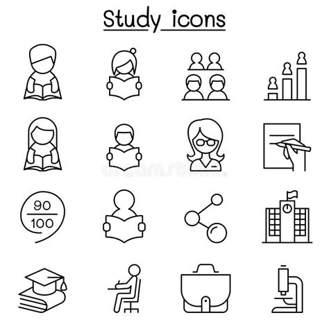 Study Learning Education Icon Set In Thin Line Style Stock Vector