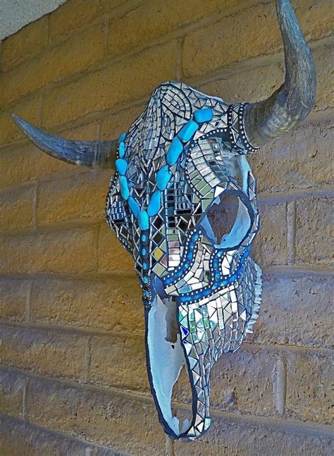 Custom Made Stained Glass Mosaic Skulls Painted Cow Skulls Cow Skull