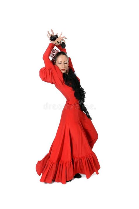 Young Spanish Woman Dancing Flamenco With Castanets In Her Hands Stock