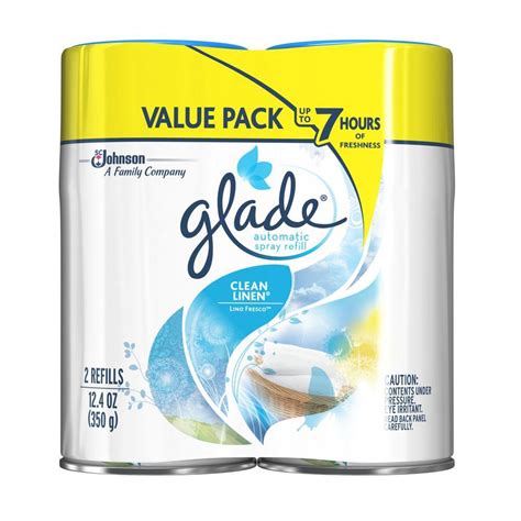 Glade automatic spray refill, air freshener for home and bathroom, clean linen, 6.2 oz, 3 count. Glade 6.2 oz. Clean Linen Automatic Air Freshener Spray ...