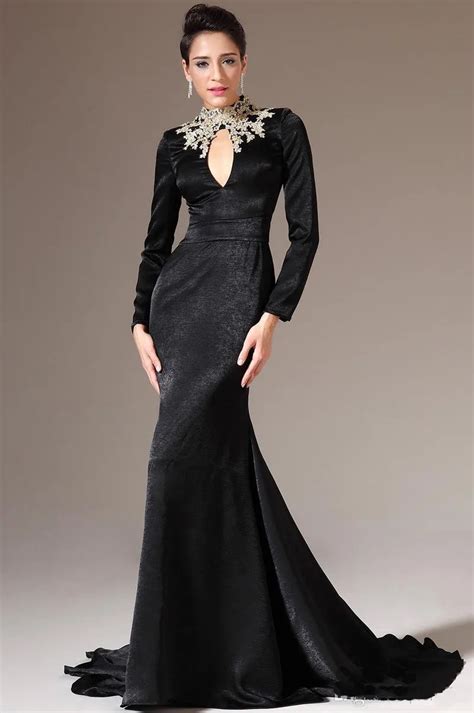 2016 Winter Latest New Fashion High Quality Mermaid Long Sleeve Sexy Black Velvet Evening Dress