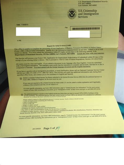 I-485 RFE Initial Evidence - Adjustment of Status Case Filing and